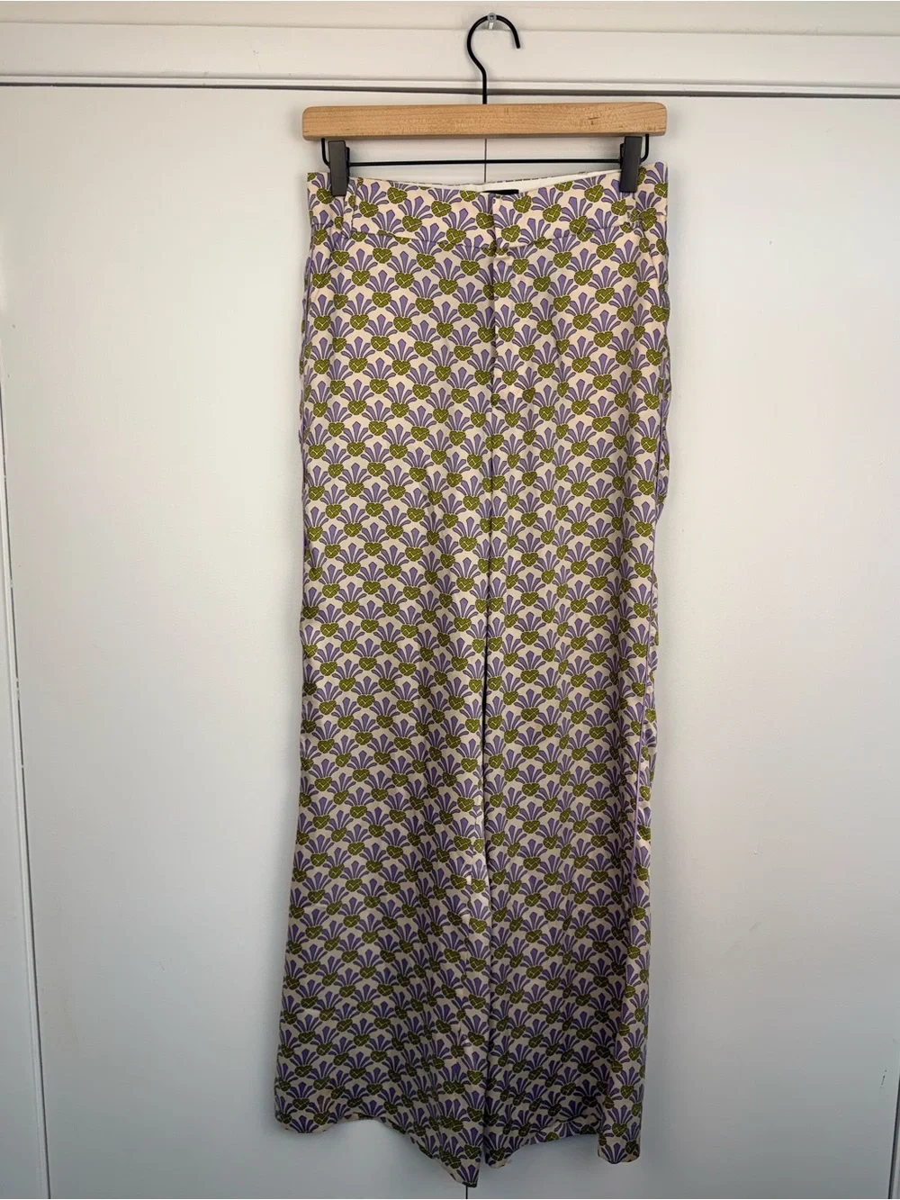 Zara Pineapple Print Matching Shirt Wide Leg Pants Set S